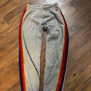 Aviator Nation 5 Stripe Drawstring Sweatpants Size S Women’s Gray Joggers